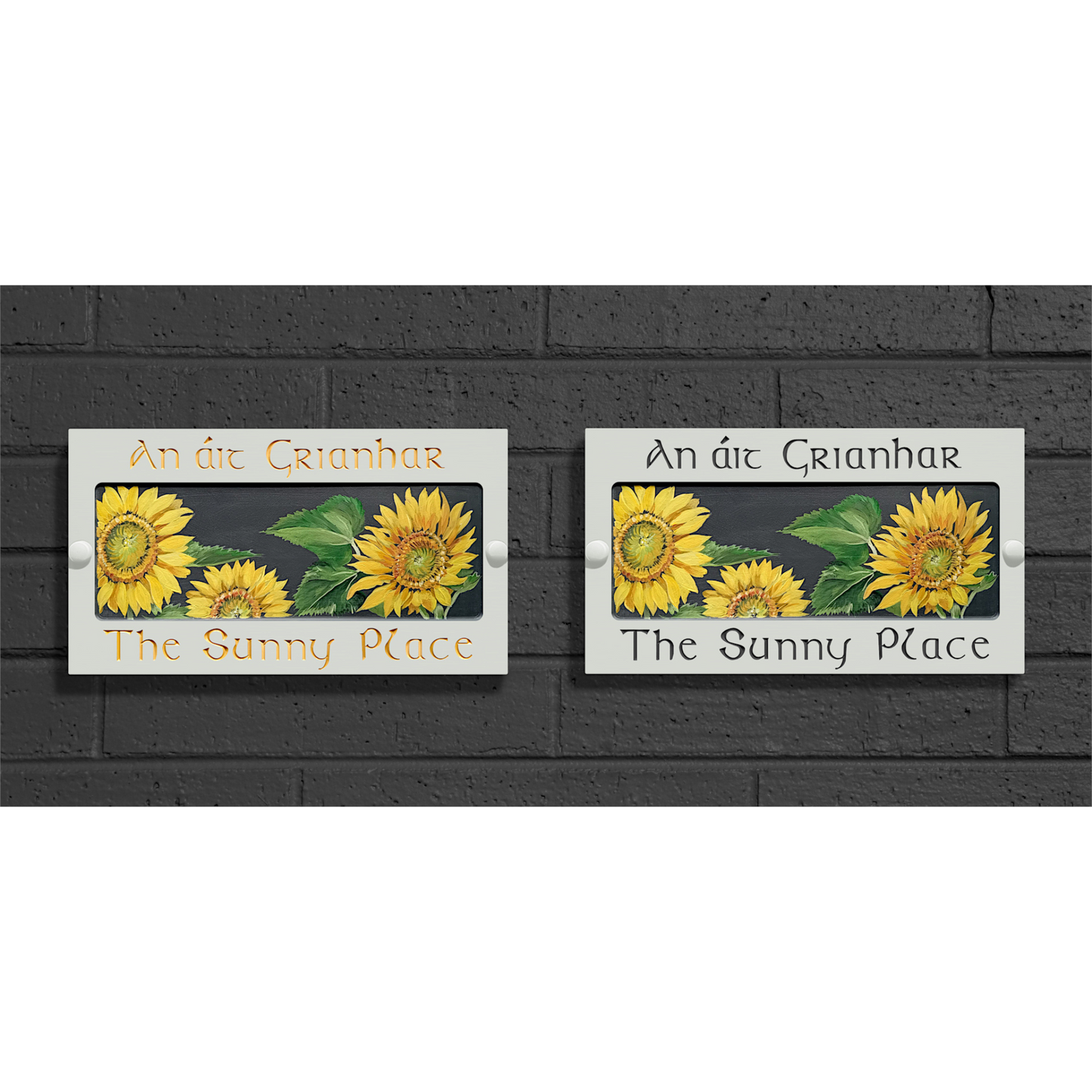 White Large Rectangle Corian Sign (325x180mm) with Sunflower Art