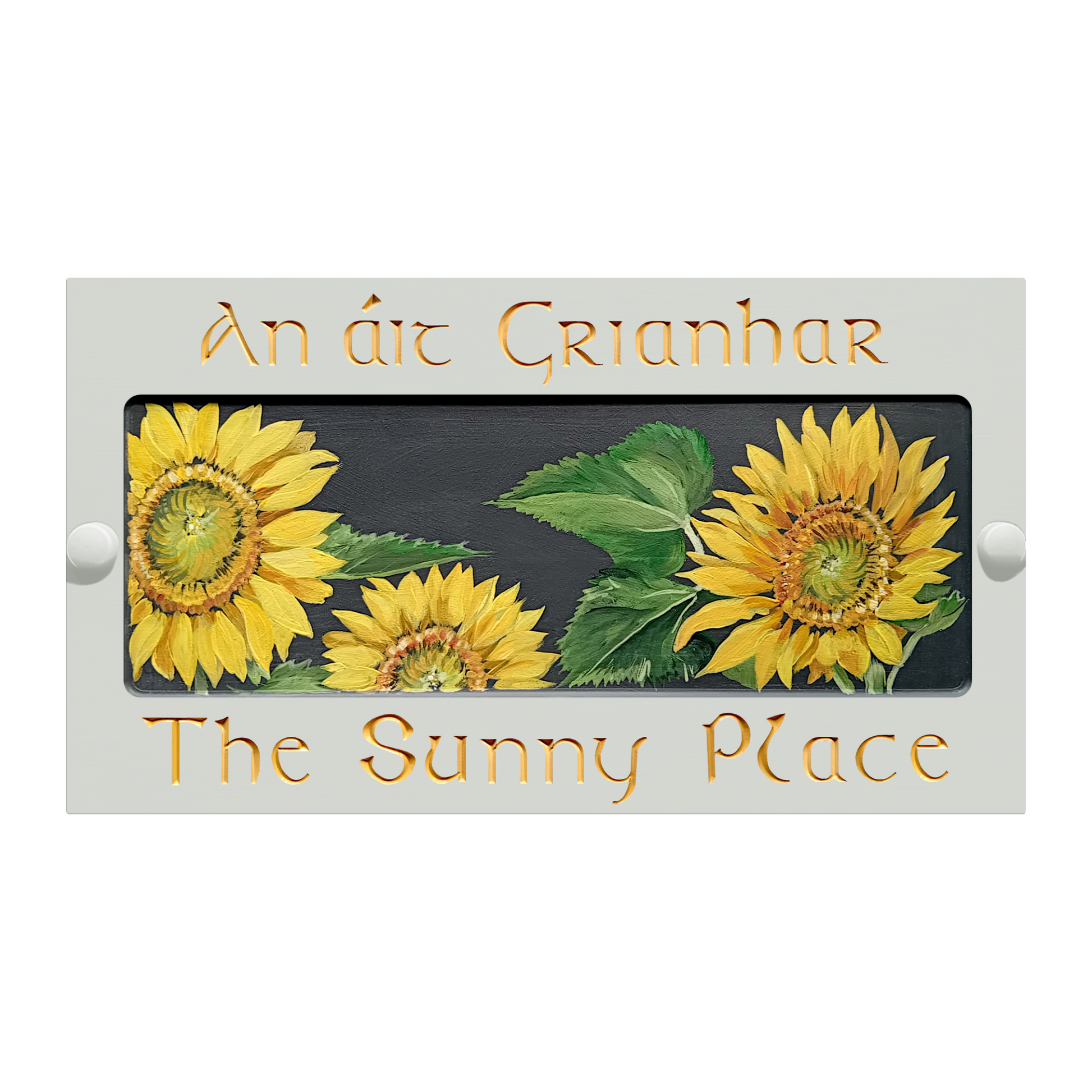 White Large Rectangle Corian Sign (325x180mm) with Sunflower Art