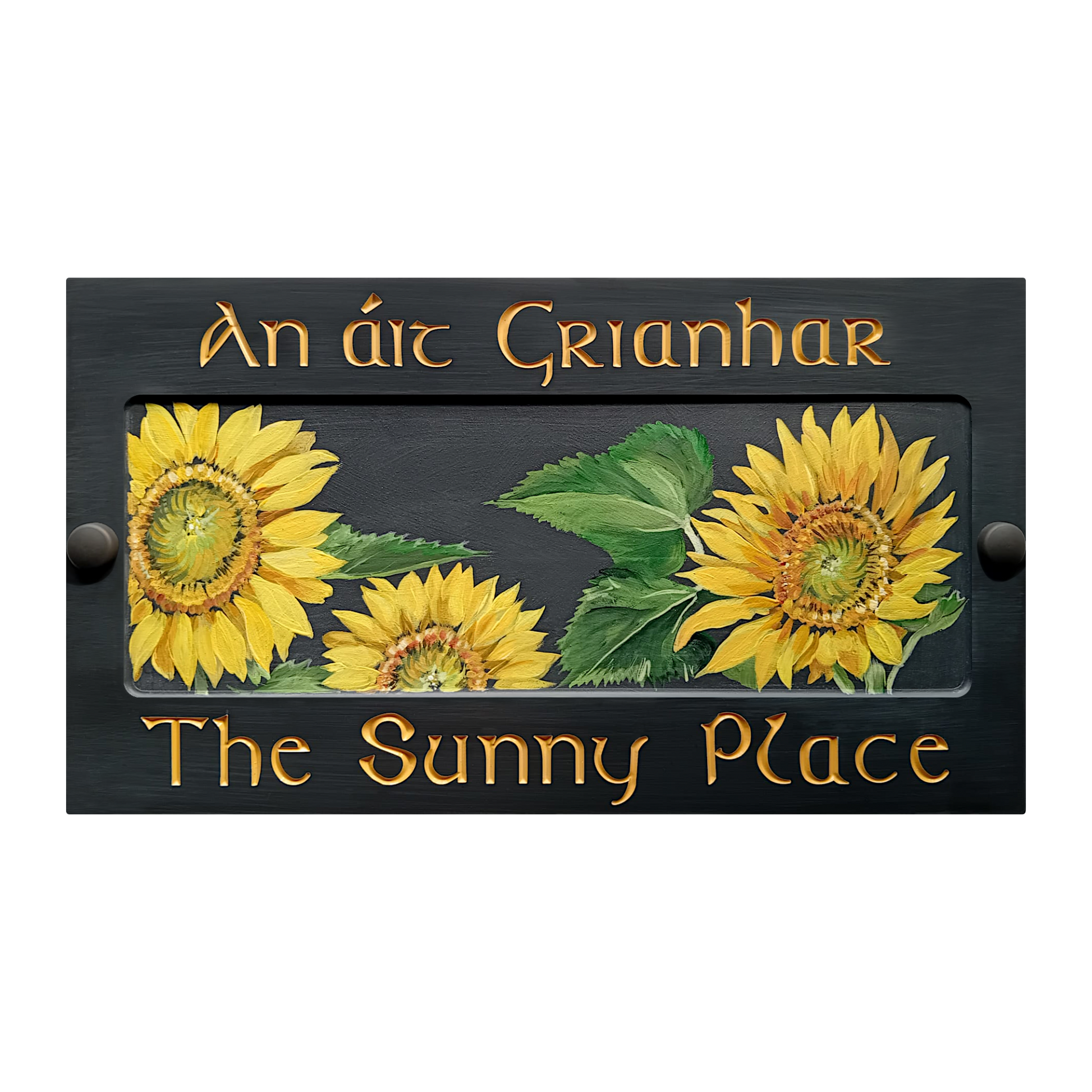 Grey Large Rectangle Corian Sign (325x80mm) with Sunflower Art