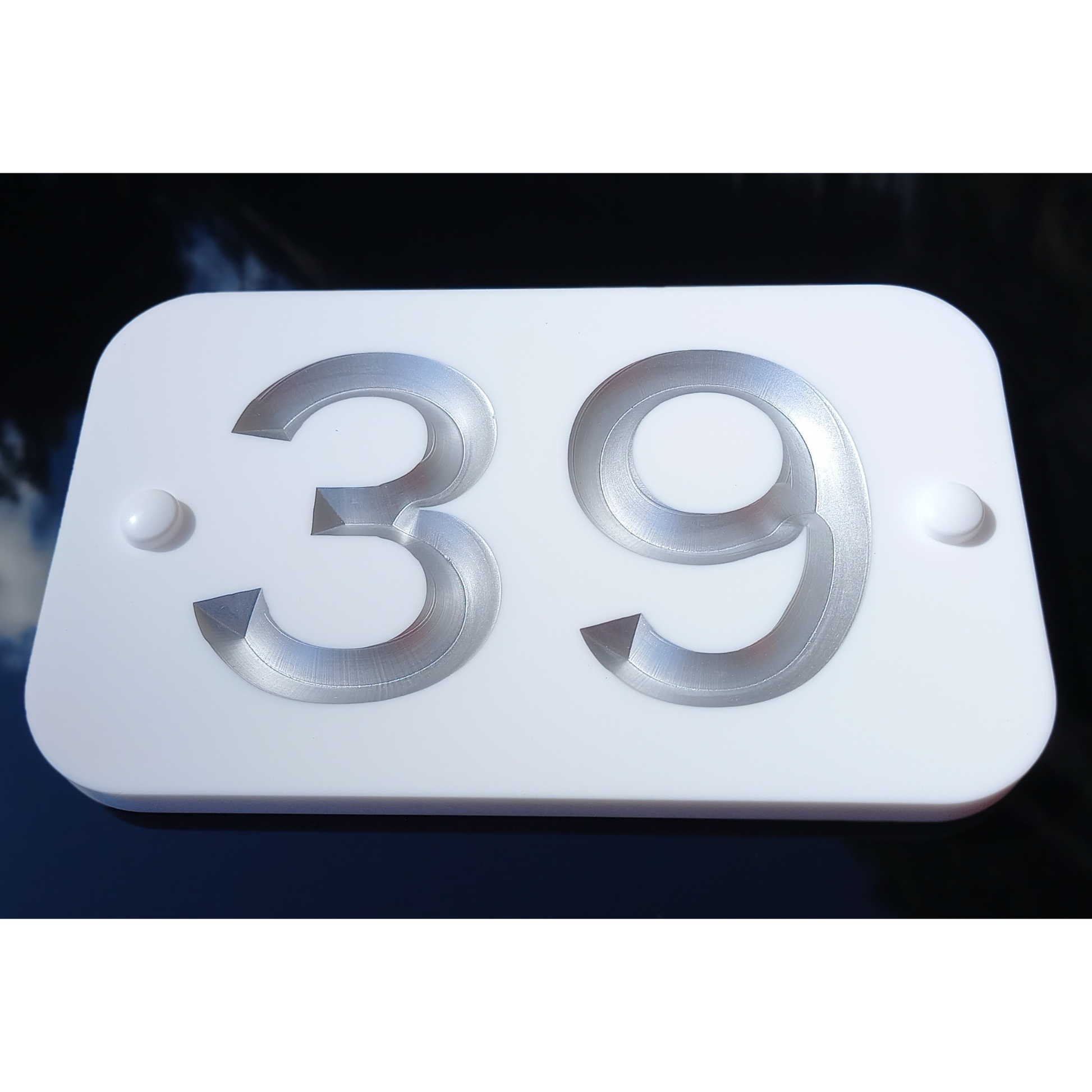 White Rectangle Corian Sign (200x120mm) with Curved Edge