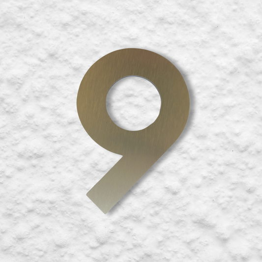 Floating Number 9 - Brushed Gold