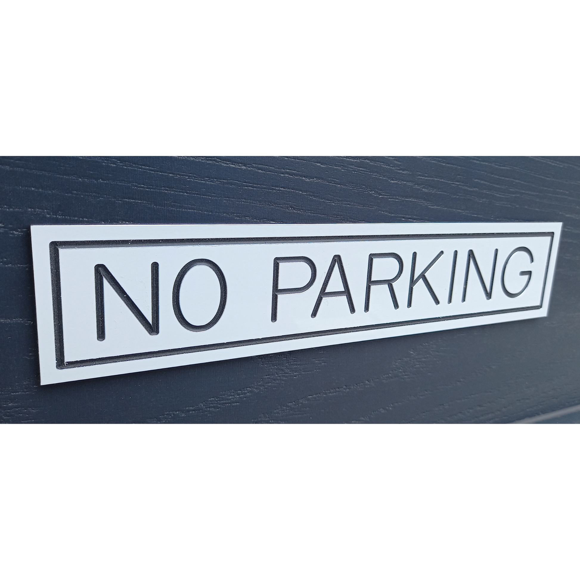 Aluminium "No Parking" Sign - Stick On- White Gloss