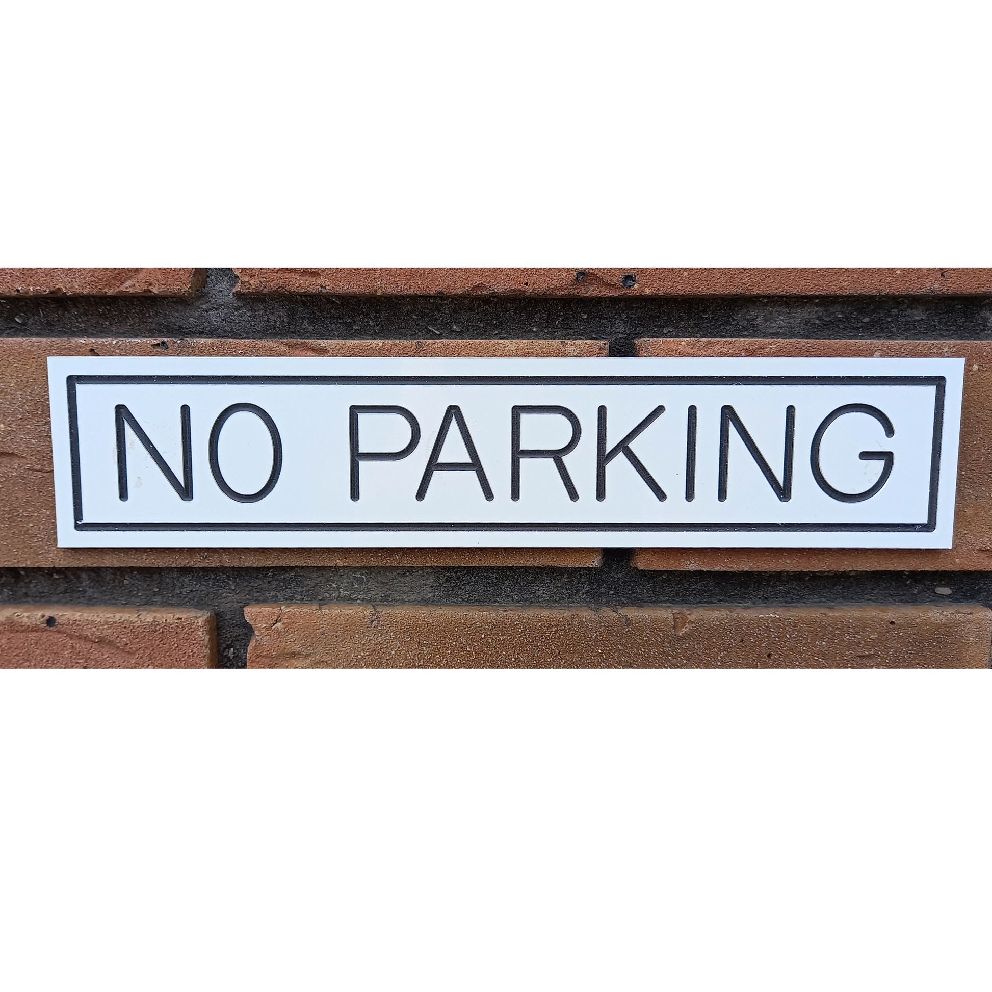 Aluminium "No Parking" Sign - Stick On- White Gloss